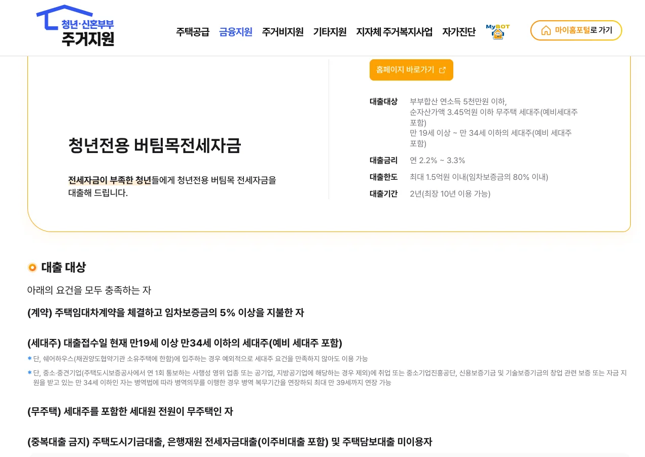 청년전용 버팀목전세자금대출 대상 조건